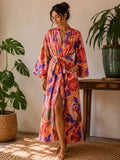 Pure Cotton Block printed Spring Peach Multicolour Botanical Bloom