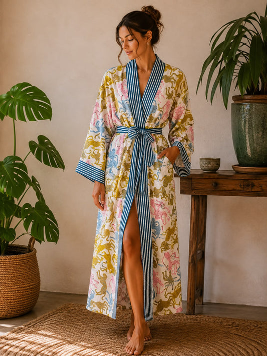 Pure Cotton Kimono with Hand Block printing