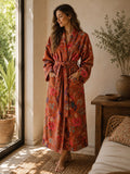 Luxury Velvet House Robe Unisex Kimono Bright Orange Punch Exotic Bird