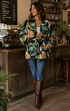 Luscious Luxurious Hip Length Shawl Collar Kimono Printed Velvet Jacket
