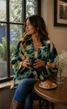 Luscious Luxurious Hip Length Shawl Collar Kimono Printed Velvet Jacket
