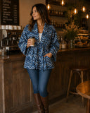Luscious Luxurious Hip Length Shawl Collar Kimono Printed Velvet Jacket