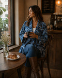 Luscious Luxurious Hip Length Shawl Collar Kimono Printed Velvet Jacket