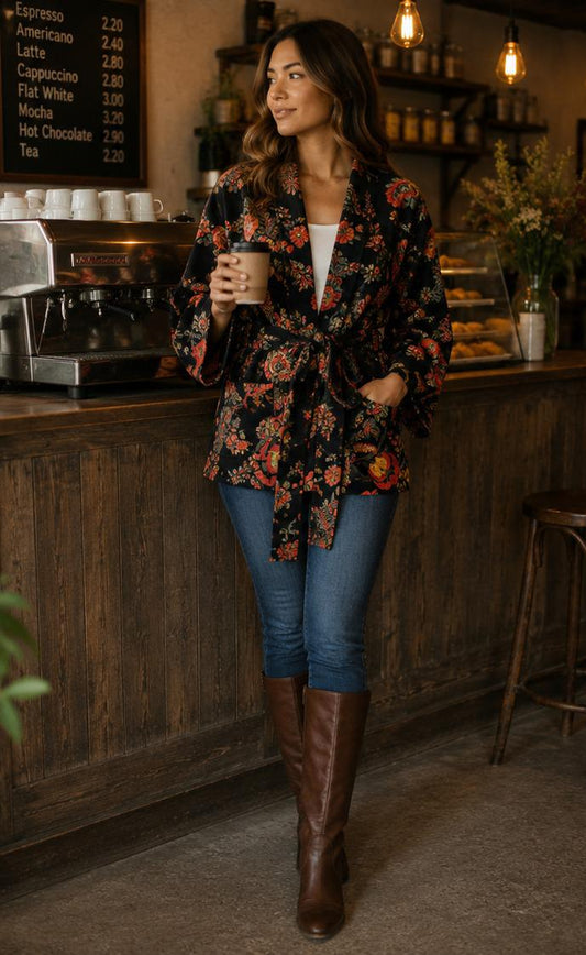 Luxury Velvet Boho Quirky Floral Elegant Black Rust Blue Green