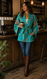 Luxury Velvet Boho Quirky Floral Elegant Royal Teal Petrol Blue Orange