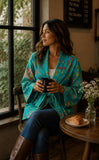 Luxury Velvet Boho Quirky Floral Elegant Royal Teal Petrol Blue Orange