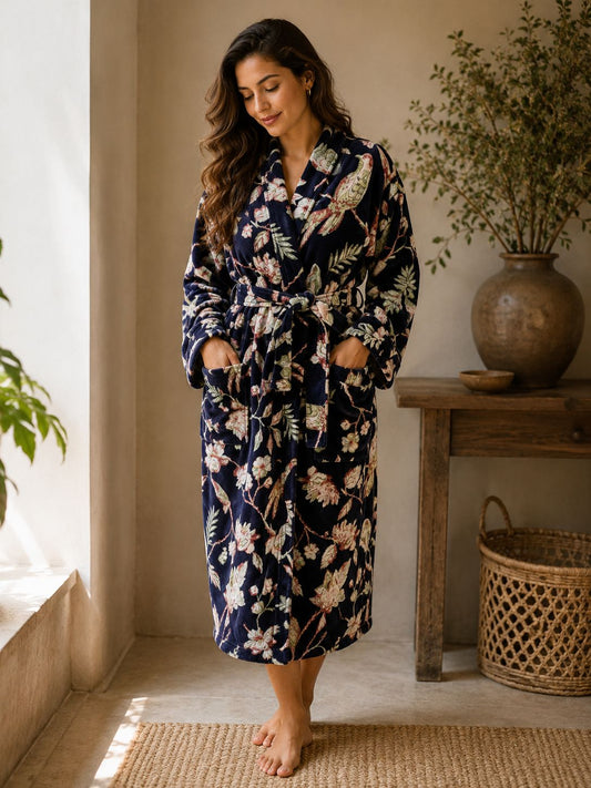 Luxury Velvet House Robe Unisex Kimono Autumn Winter Christmas Gift Elegant Royal Teal Navy Blue