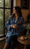 Luscious Luxurious Hip Length Shawl Collar Kimono Printed Velvet Jacket