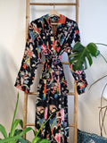 Luxury Velvet House Robe Unisex Kimono Reversible in mix shade print.