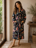Luxury Velvet House Robe Unisex Kimono Reversible in mix shade print.