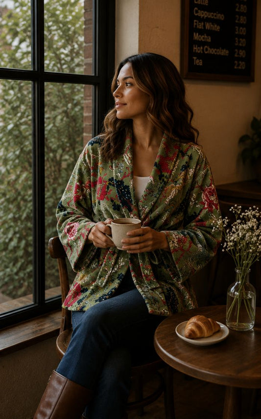 Luxury Velvet Boho Quirky Floral Elegant Pistachio Summer Green Pink Teal