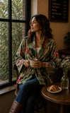 Luxury Velvet Boho Quirky Floral Elegant Pistachio Summer Green Pink Teal