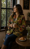 Luscious Luxurious Hip Length Shawl Collar Kimono Printed Velvet Jacket