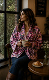 Luscious Luxurious Hip Length Shawl Collar Kimono Printed Velvet Jacket