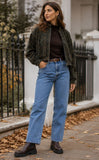 Luxury Velvet Boho Bomber Jacket | Olive Mustard