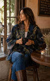 Luscious Luxurious Hip Length Shawl Collar Kimono Printed Velvet Jacket