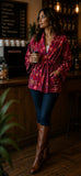 Luscious Luxurious Hip Length Shawl Collar Kimono Printed Velvet Jacket