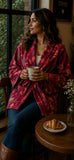 Luscious Luxurious Hip Length Shawl Collar Kimono Printed Velvet Jacket