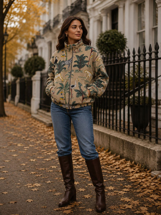Velvet Boho Bomber Quirky Jacket Cream cheetah