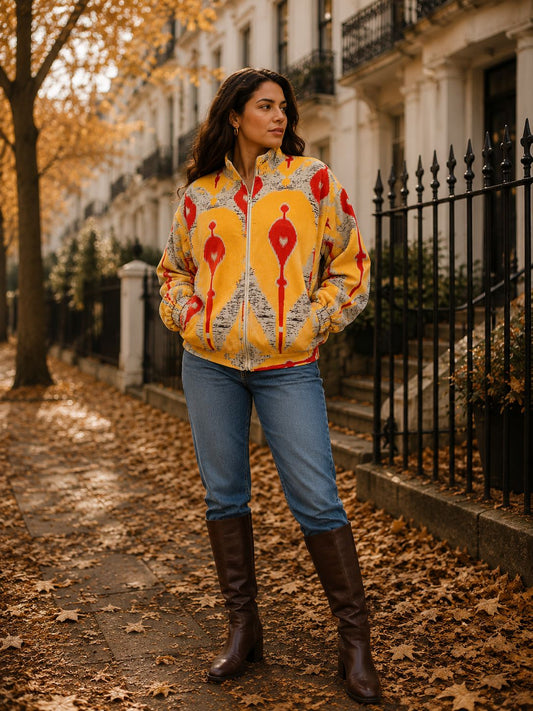Velvet Boho Bomber Quirky Jacket Mustard red