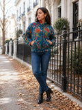 Velvet Boho Bomber Quirky Jacket Elegant Royal Teal Blue Hue Pink Autumn Burn