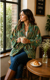 Luscious Luxurious Hip Length Shawl Collar Kimono Printed Velvet Jacket
