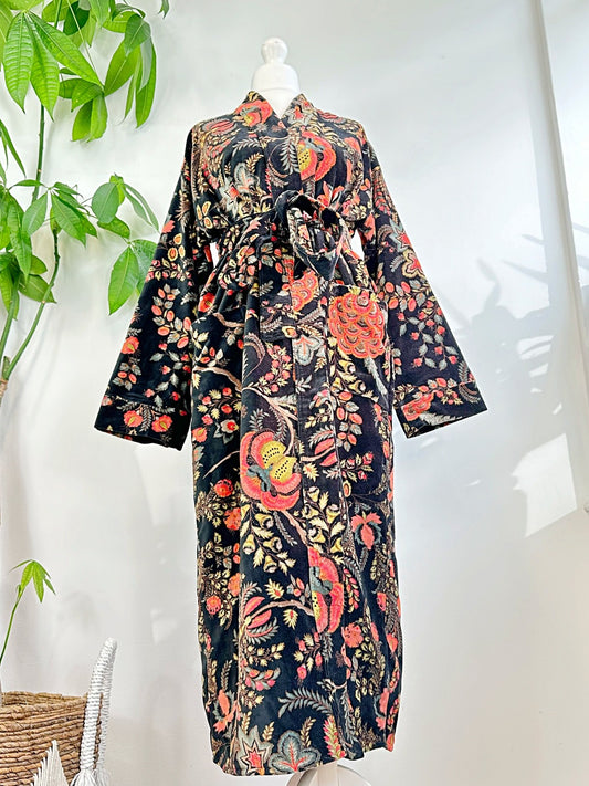 Luxury Velvet House Robe Unisex Kimono Elegant Black Mustard Rust Orange