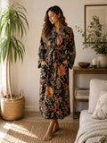 Luxury Velvet House Robe Unisex Kimono Elegant Black Mustard Rust Orange