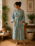 Pure Cotton Block printed Sky Blue Turquoise Waters shade butterfly