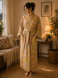 Pure Cotton Block printed Spring Soft Yellow Pink Orange