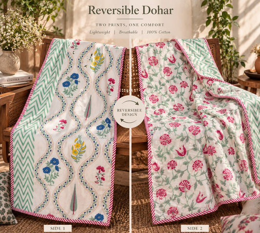 Reversible Pure Cotton Dohar Bedspread King Size