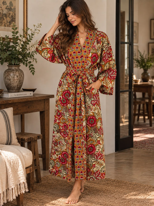 Pure Cotton Handprinted House Kimono|