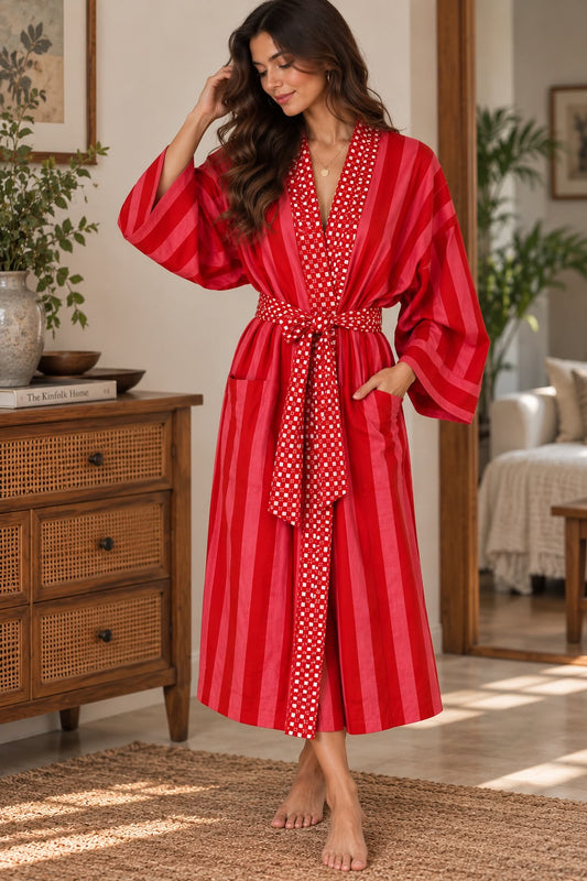 Pure Cotton Handprinted House Kimono|