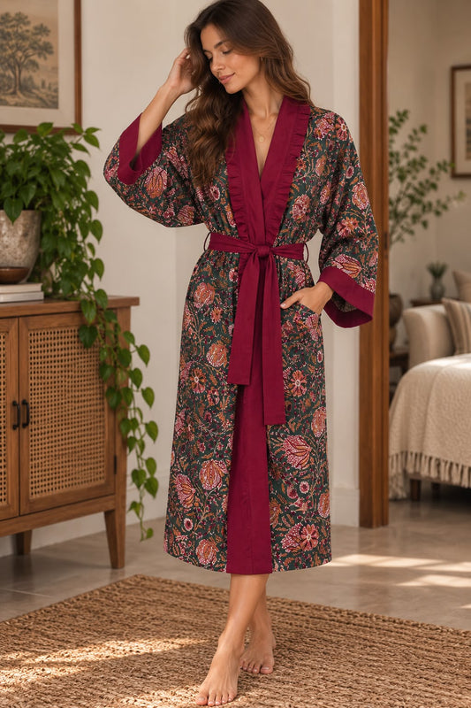 Pure Cotton Handprinted House Kimono|
