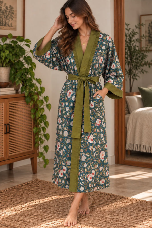 Pure Cotton Handprinted House Kimono|