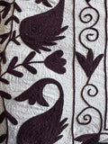 Exclusive Handmade Suzani Embroidery Bed Sofa Living Throw Light Ivory Dark Plum Floral