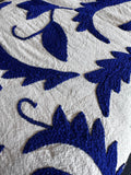 Exclusive Handmade Suzani Embroidery Bed Sofa Living Throw Cobalt Blue Floral