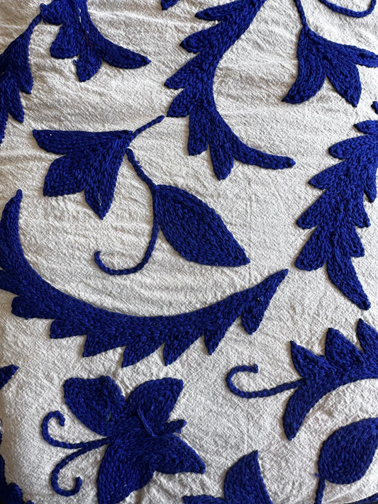 Exclusive Handmade Suzani Embroidery Bed Sofa Living Throw Cobalt Blue Floral