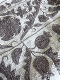 Exclusive Handmade Suzani Embroidery Bed Sofa Living Throw Cream Charcoal Grey Floral