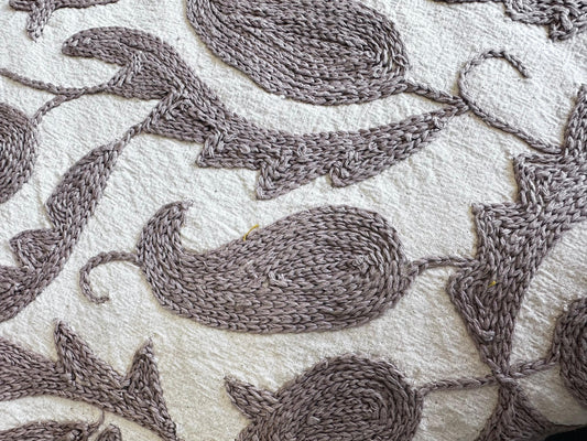 Exclusive Handmade Suzani Embroidery Bed Sofa Living Throw Cream Charcoal Grey Floral