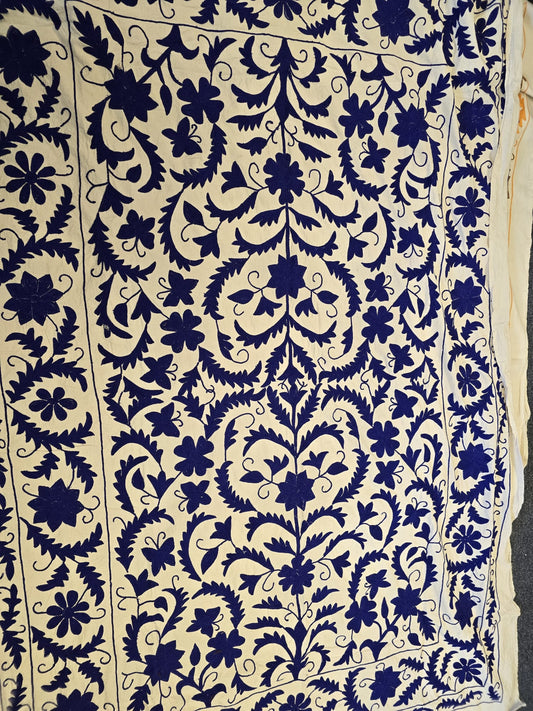 Exclusive Handmade Suzani Embroidery Bed Sofa Living Throw Cobalt Blue Floral