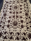 Exclusive Handmade Suzani Embroidery Bed Sofa Living Throw Light Ivory Dark Plum Floral