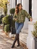 Tone-on-Tone Velvet Bomber Jacket with Zip Closure Olive green with golden thread