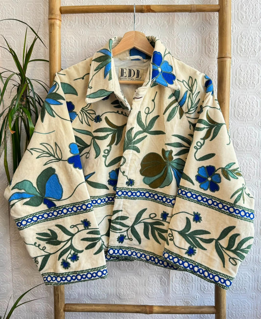 Velvet Bolero Open Jacket with Threaded Embroidery