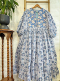 Pure Cotton Long Dress Indian Block Print Boho Colourful Summer Earthy Elegant Comfy Daywear Mom Outfit | Quilted Blue White Bib Country Vibe
