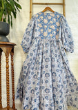 Pure Cotton Long Dress Indian Block Print Boho Colourful Summer Earthy Elegant Comfy Daywear Mom Outfit | Quilted Blue White Bib Country Vibe