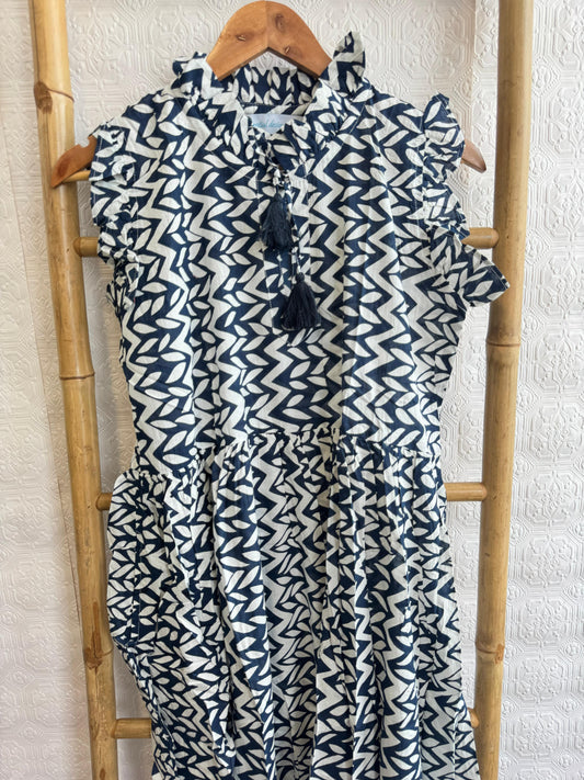Elegant Cotton Dress  Black White
