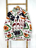 Suzani Hand Embroidered Short Collared Jacket | Spring Boho Coat Bolero | Artist Special Gift | Classic White Red blue Quirky Festival Hues
