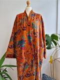 Luxury Velvet House Robe Unisex Kimono Elegant Fire Orange Passion