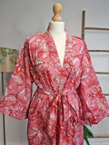 Pure Cotton Kimono in Bright Pink Botanical Print